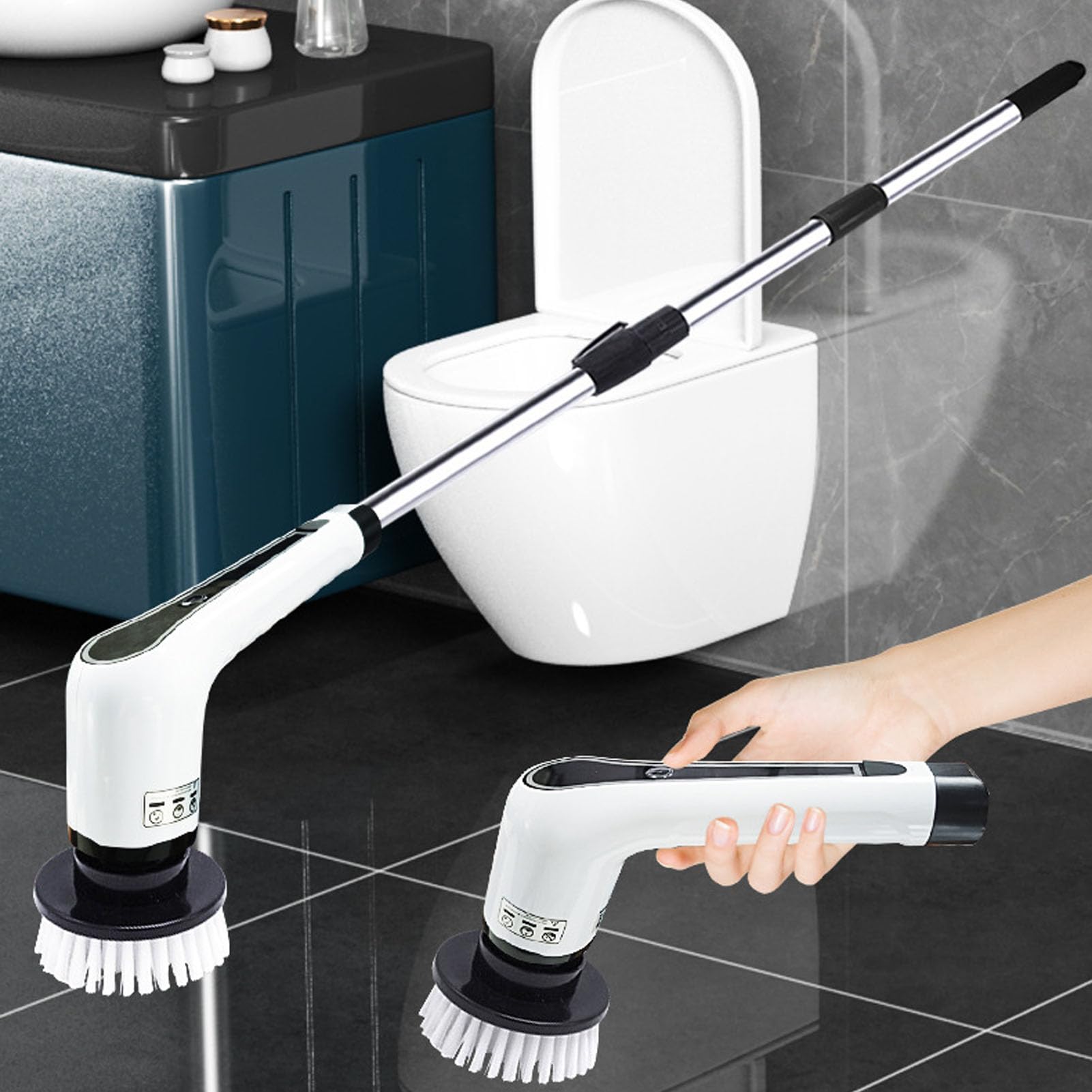 Brosse Nettoyante électrique Rotative – Avec 9 Têtes Interchangeables, Poignée Télescopique Et écran LED – Pour Douche, Sol, Voiture