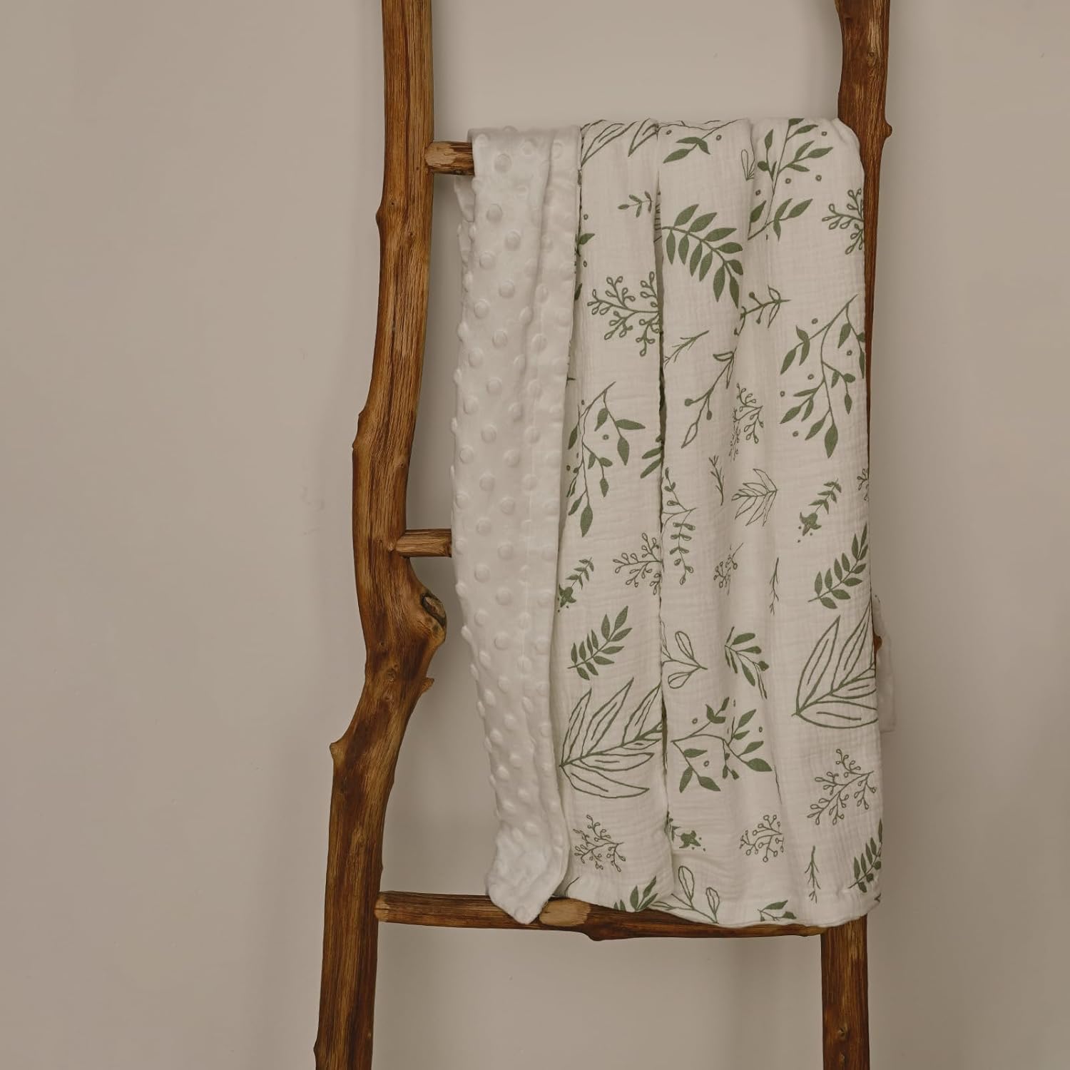 GLLQUEN BABY Blankets for Unisex Boys Girls, 2-Pack Muslin Cotton Front Soft and Breathable, and Dotted Fleece Backing, Printed Bed Nursery Minky Blankets for Toddler Newborn, Greenery,30 x 40 inches - Image 7