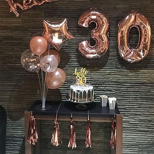 Miniatura 6 de Rsstarxi 1 paquete de decoración para tartas Hello 30 con purpurina dorada de treinta años de edad a 30 para 30 cumpleaños, bodas, aniversarios,