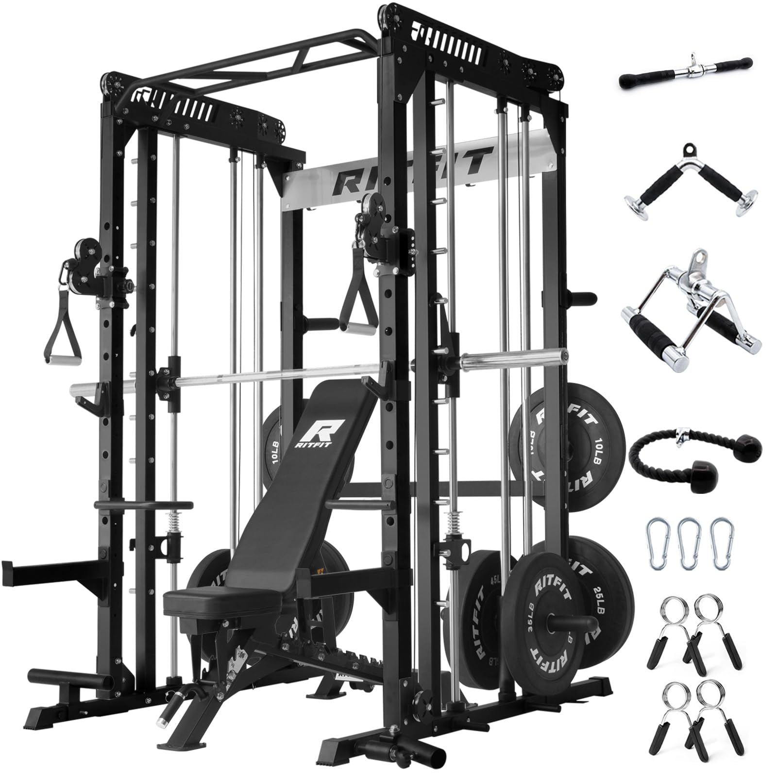 RitFit M1 & M1 Pro Smith Machine with Cable Crossover System, Multi-Function Squat Rack Power Cage for Home Gym, Power Rack and Packages