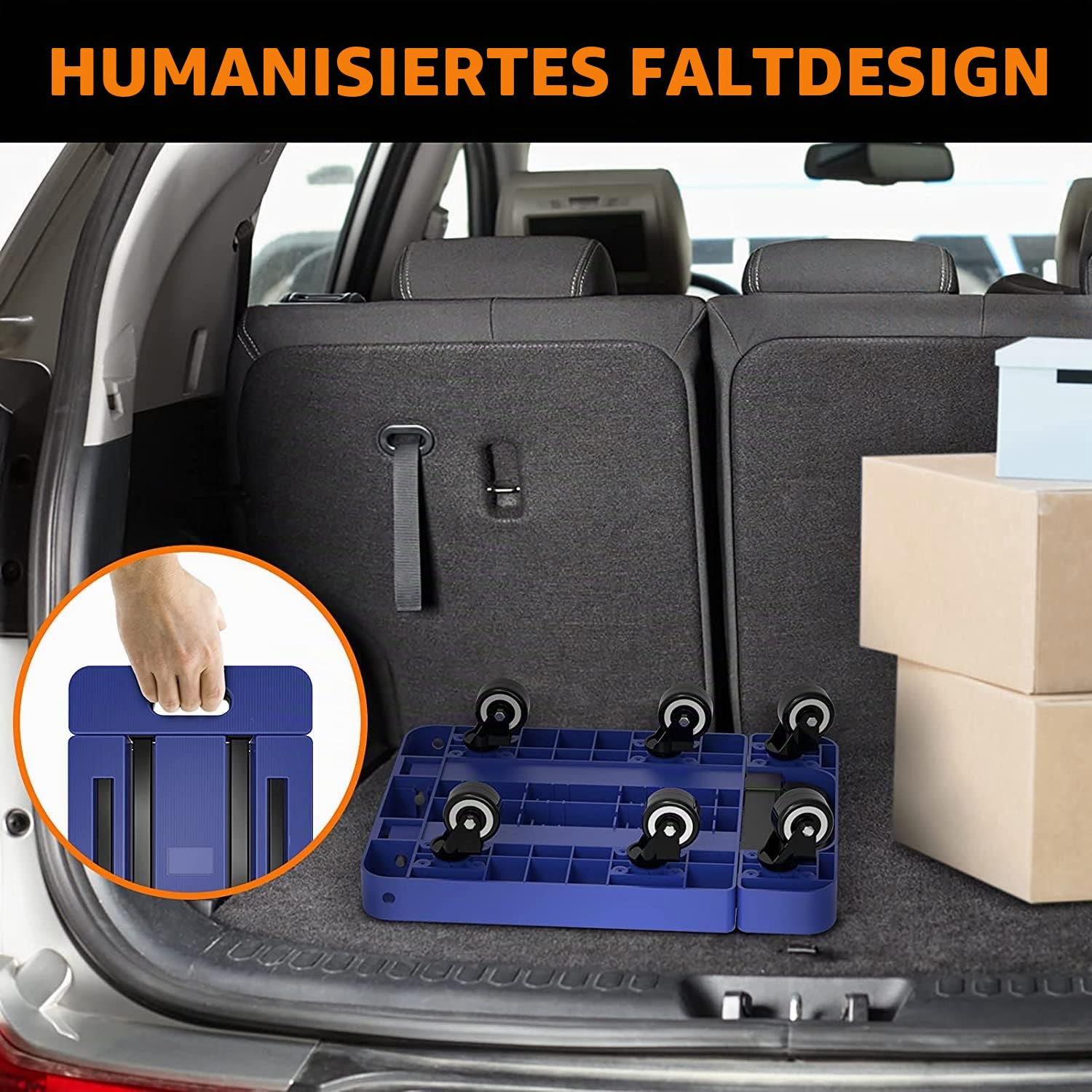 Ronlap Transportkarre Klappbar inkl. 2 Expanderseilen, Faltbar Transportwagen - Tragkraft 225KG Gepäckwagen Lagerwagen mit 6 Räder, Transporthilfer Blau