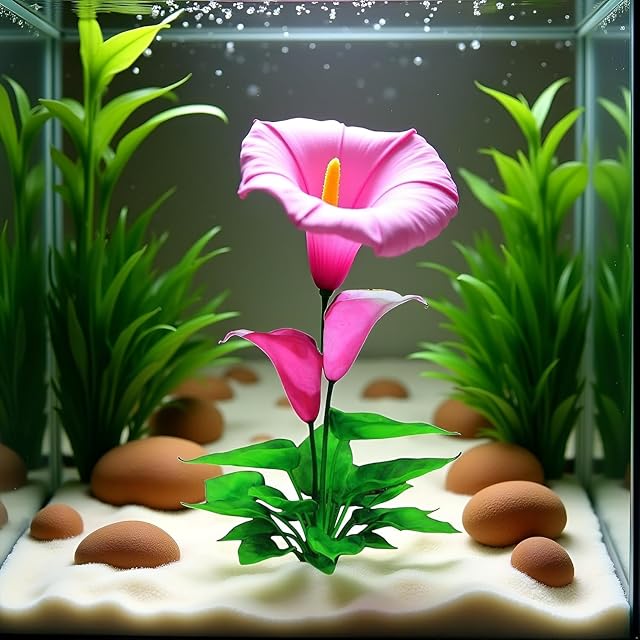 Foto 2 de 3 de Wwyan Decoración de acuario de flores, plantas acuáticas artificiales, plantas de plástico de seda