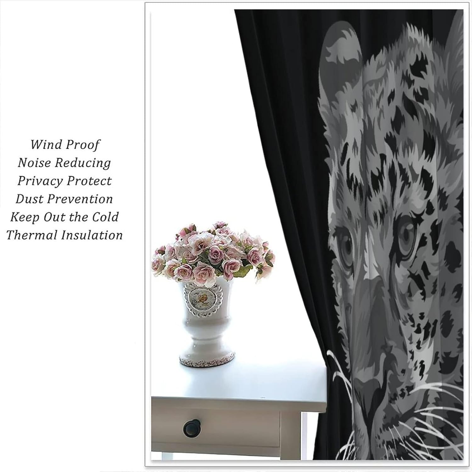 Wildlife Blackout Curtains Jungle Wild Animals Tiger with Leopard Black Cartoon Art Print Rod Pocket Blackout Bedroom Living Room Bathroom Decoration Window Drapes 2 Panels 42x45in