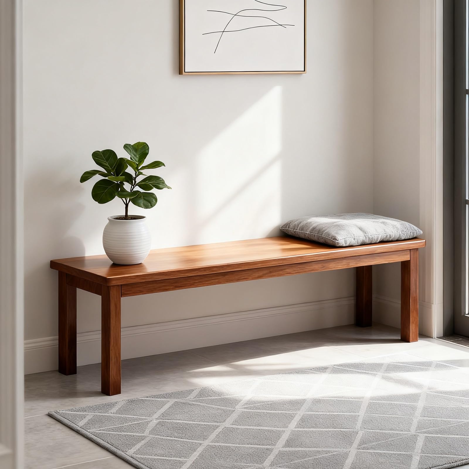 Banc de salle à manger rustique fin, meuble d'entrée et bout de lit chaleureux 80 cm