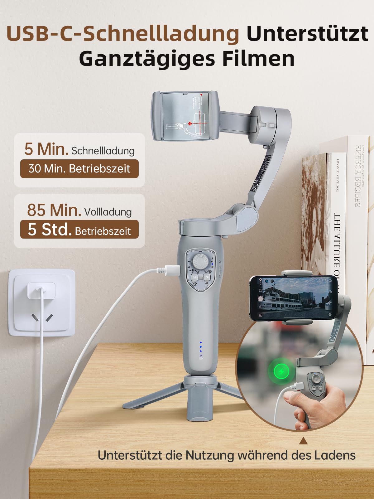 Rollei Steady Butler Mobil 3 SE Gimbal Smartphone 3 Achsen | Handy Stabilisator Leichter 280g mit App Steuerung Kompatibel mit iPhone Android, Gimbal-Smartphone-Handy-Stabilisator-Video