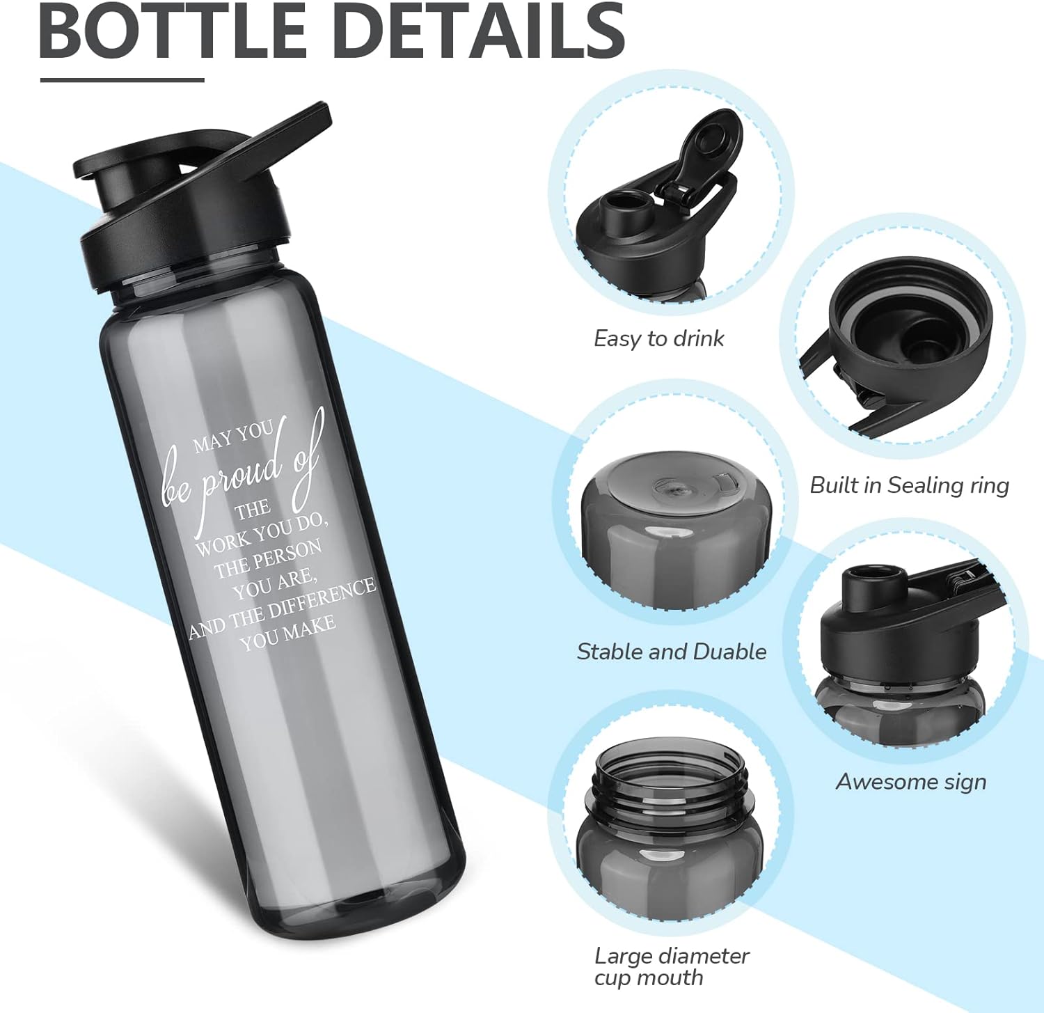 Inbagi 12 Pcs Employee Appreciation Water Bottles Bulk 24 oz Christmas Office Coworker Team Thank You Gifts Volunteer Staff Nurse Doctors Inspirational Gifts May You Be Proud Sports Bottle,Black