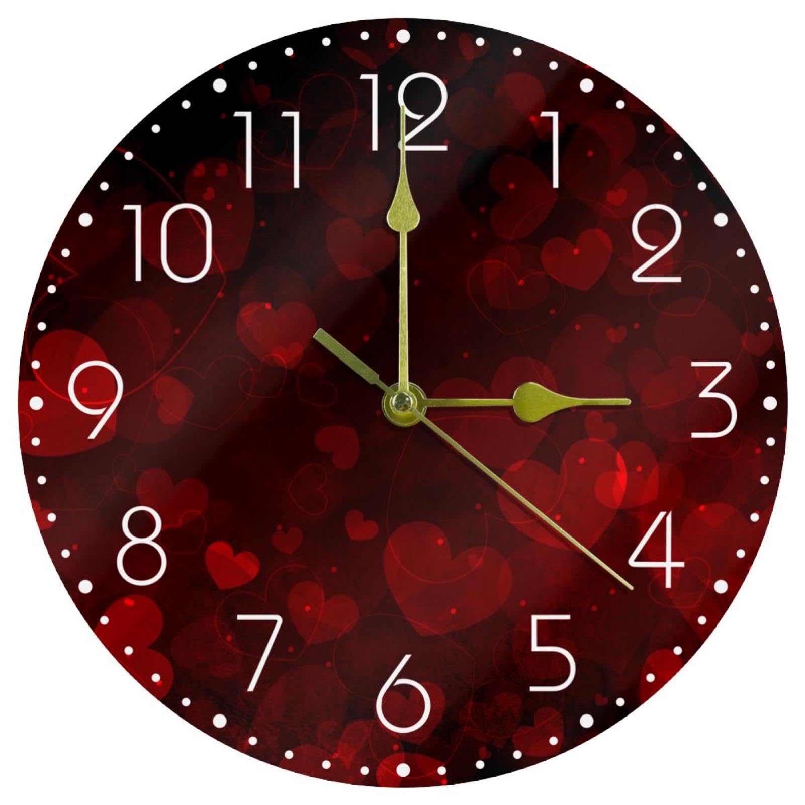 Horloge murale silencieuse en acrylique de 25,4 cm rouge et noir pour salon et salle de bain