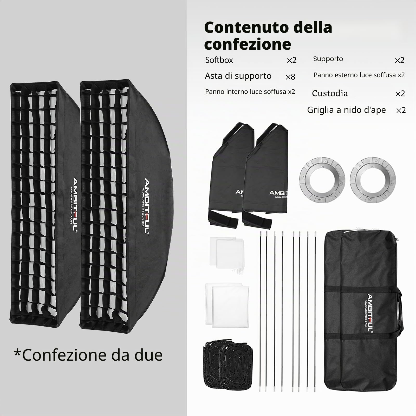 AMBITFUL 2PCS FW22X90 22x90 90cm 9"x35" Beehive Honeycomb Grid Strip Softbox Bowens Mount per Studio Flash