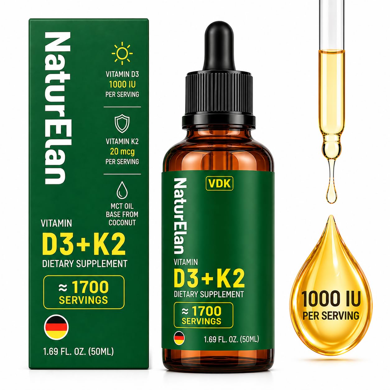 Amazon.com: Vitamin D3 K2 Drops with MCT Oil - 1000 IU Vitamin D +