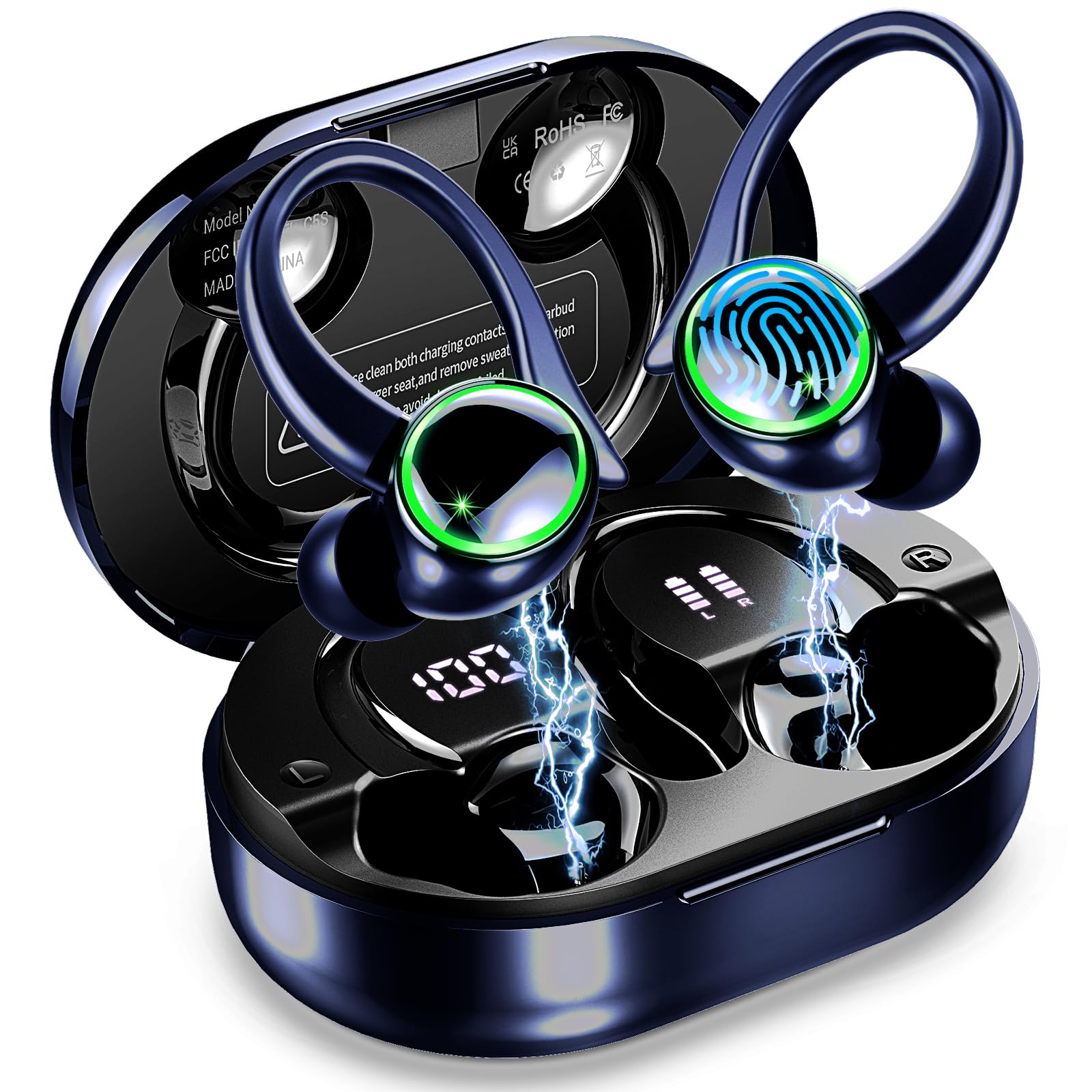 Auriculares inalámbricos Bluetooth Deportivos, 50H Auriculares Inalambricos con Cancelacion Ruido ENC, Auriculares Bluetooth 5.4 HiFi Estéreo con 4 HD Mic, IP7 Impermeable/para Running/Pantalla LED