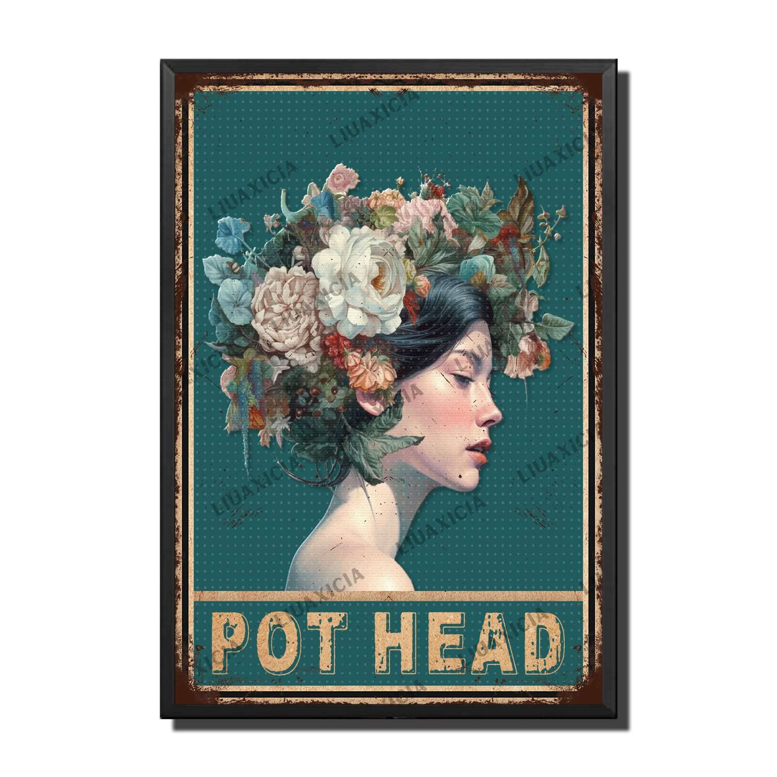 peiyeety Metal Tin Sign Pot Head Floral Woman Vintage Decorative Wall Art,Retro Botanical Rustic Plaque for Home Living Room Bedroom Garden Patio,12x16 Inch