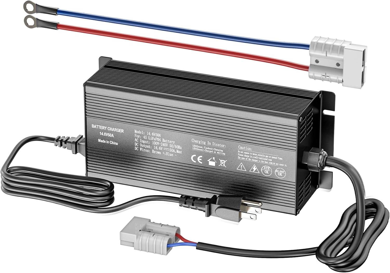 14.6V 50A Lithium Battery Charger, LiFePO4 Battery Charger AC-DC Smart Charger with Anderson Connector LED Indicator Special for 12V/12.8V Deep Cycle Rechargeable Batteries of Car, Truck, Boat, RV