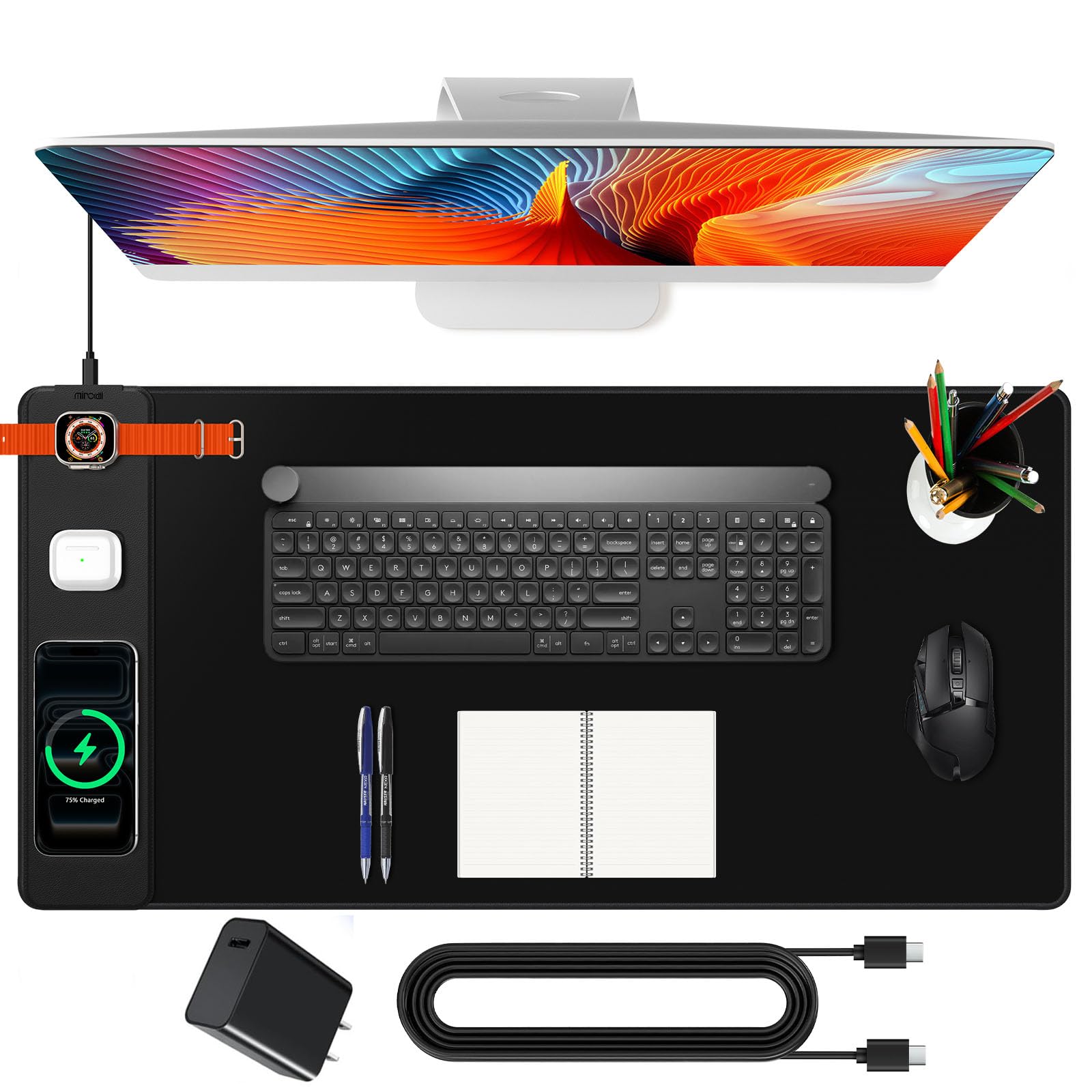 Alfombrilla de mouse con carga inalámbrica magnética, alfombrilla de escritorio grande, alfombrilla de mouse antideslizante, alfombrilla de teclado para juegos, escritorio, oficina, PC (la carga