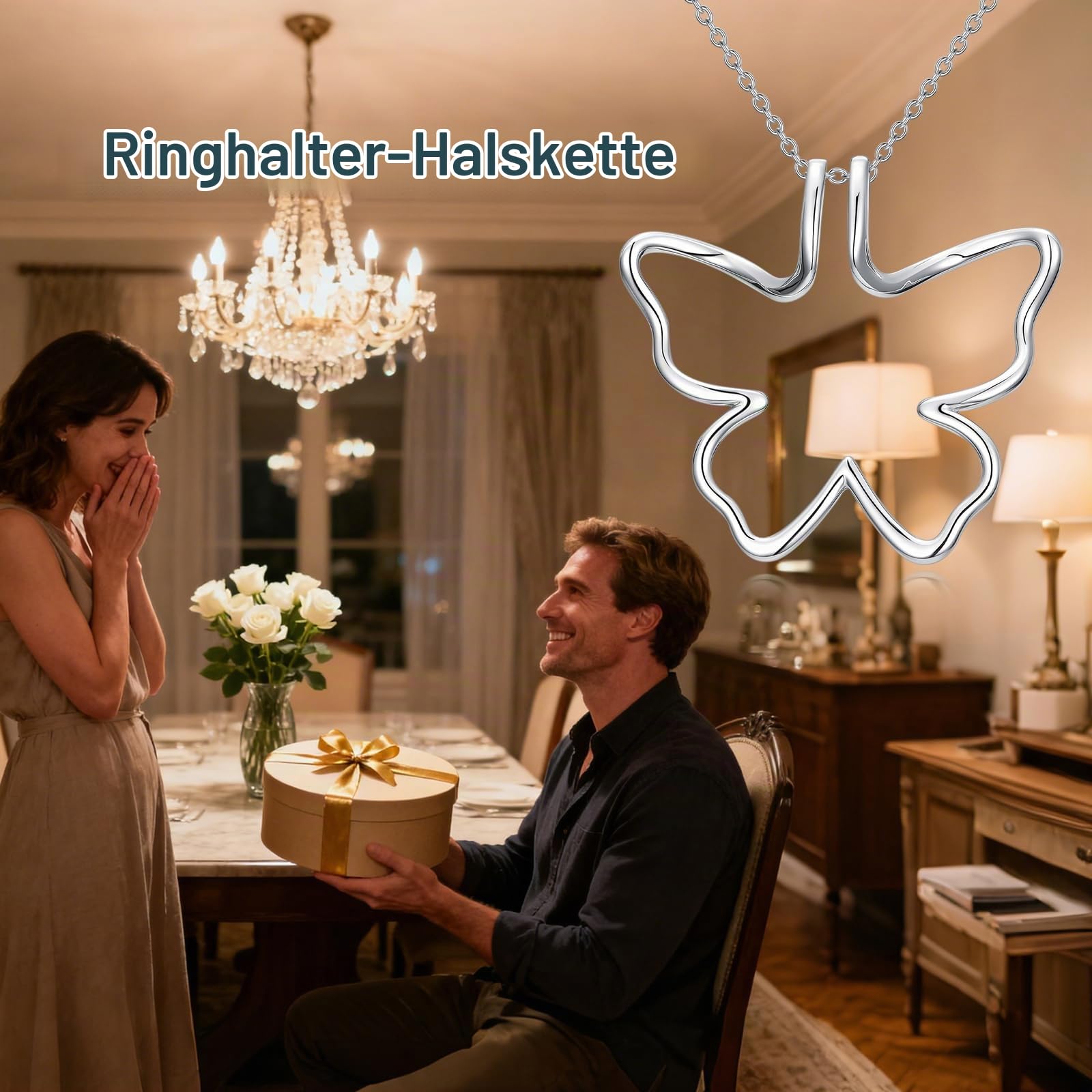 Schmetterlings/Mond Stern/Berg Ringhalter Halskette Hochzeit und Verlobungsring Halter Halskette Geschenk für Frau Frauen Mutter Tochter