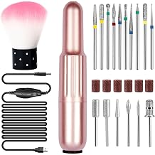Electric Nail Drill File Kit Mini Nail Drill Machine, Portable Electric Manicure Milling Cutter Set, Nail File Drill Bit, Gel Polish Remover Tool for Manicure, Pedicure and Nail Color Rose gold set