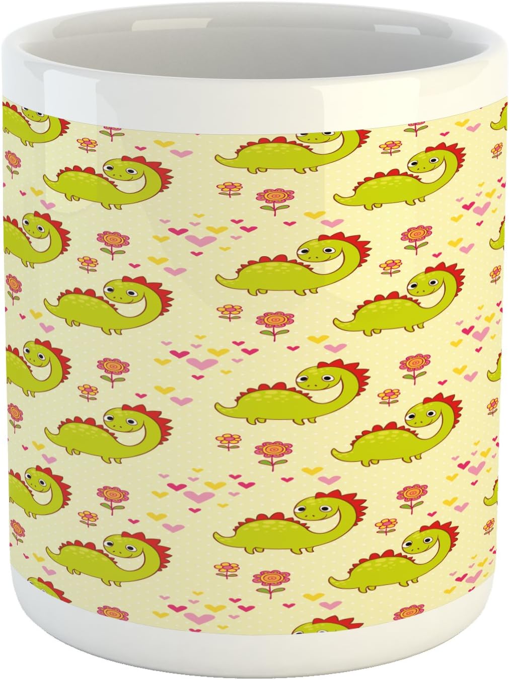 Ambesonne Dinosaur Mug, Dinosaur Characters with Spring