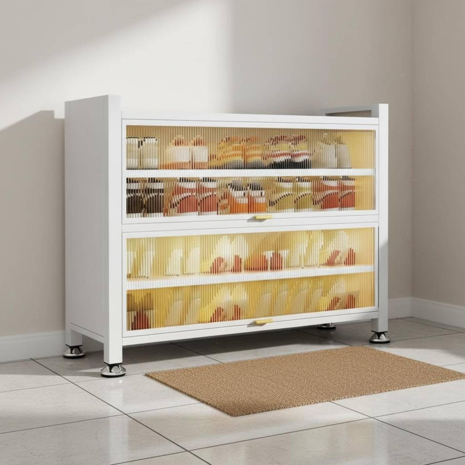 Multi-Layer Footwear Storage Unit Dust-Shielded Large Capacity Metal Footwear Storage Unit Sturdy and Sturdy for Homeowners, Apartment Dwellers 2-Door 5-Layer 90CM White-image-8