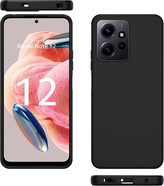 Fitudoos silikonowe etui kompatybilne z Xiaomi Redmi Note 12 4G, płynna silikonowa powłoka, odporna na wstrząsy, czarne.