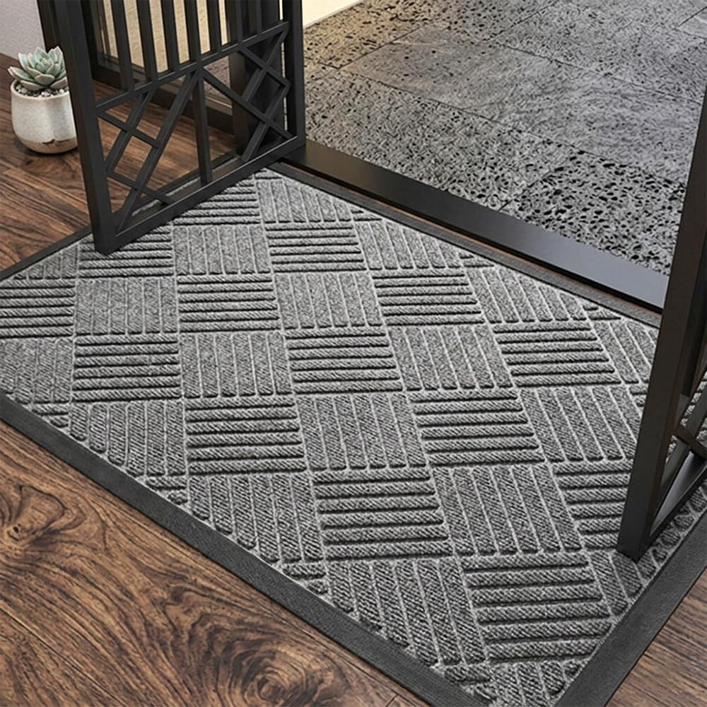 MATZEN Diamond Pattern Entrance Mat, Heavy Duty Indoor Outdoor Door Mat, Non-Slip Rubber Backing, Low Profile Dirt Trapping Floor Mat for Patio, Office, Shop, 29.5x17.7, Grey