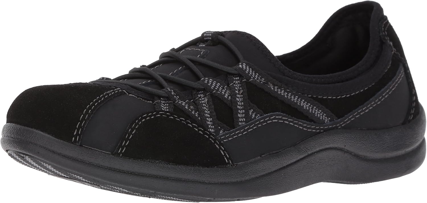 Easy Street Women's Laurel Flat, Black Leather/Suede Leather, 7.5 M US