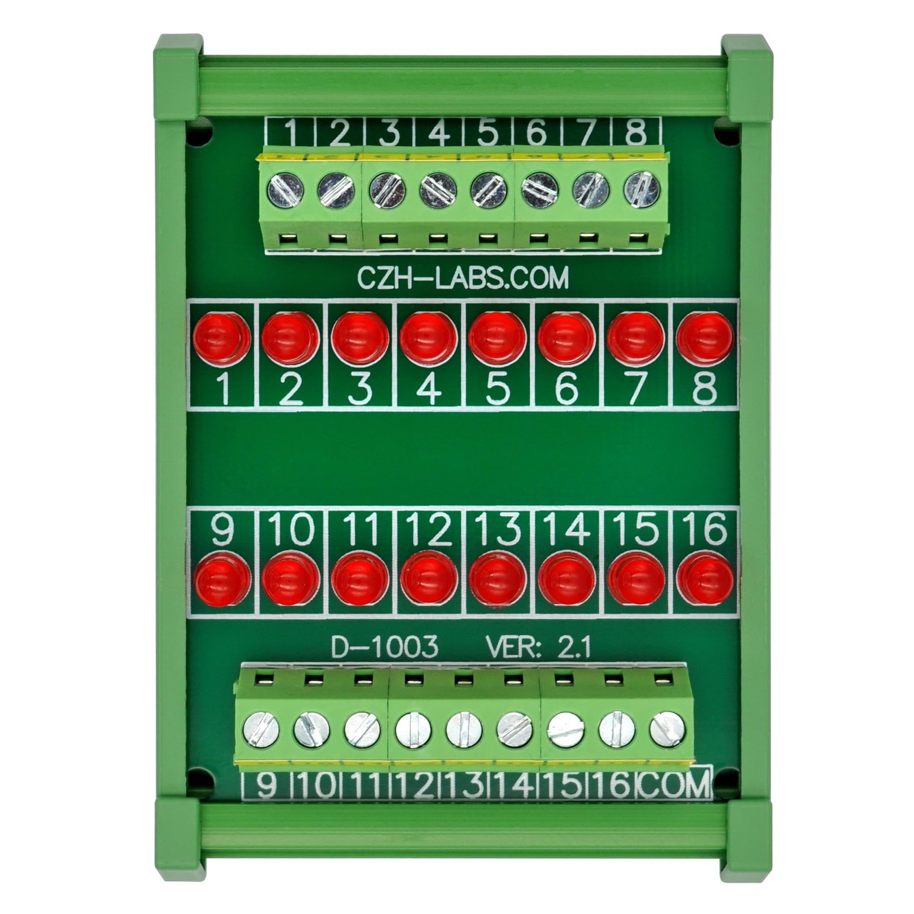Module lumineux 16 LED pour montage sur rail DIN, prise en charge 5 ~ 50 VDC commun positif/négatif (rouge)