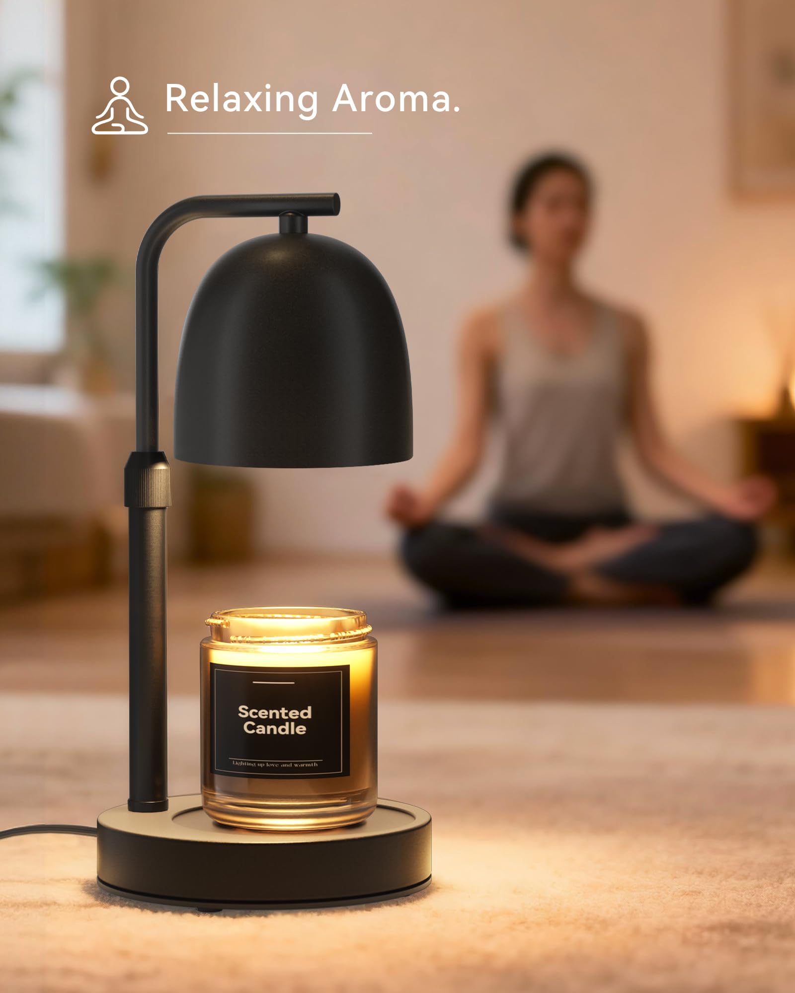 Candle Warmer Lamp with Timer & Dimmable, Adjustable Height Black Candle Warmer for Jar Candles, Birthday Gifts for Women & Men, Office Decor, House Warming Gift, Wax Melt Warmer with 2 Bulbs — view 4