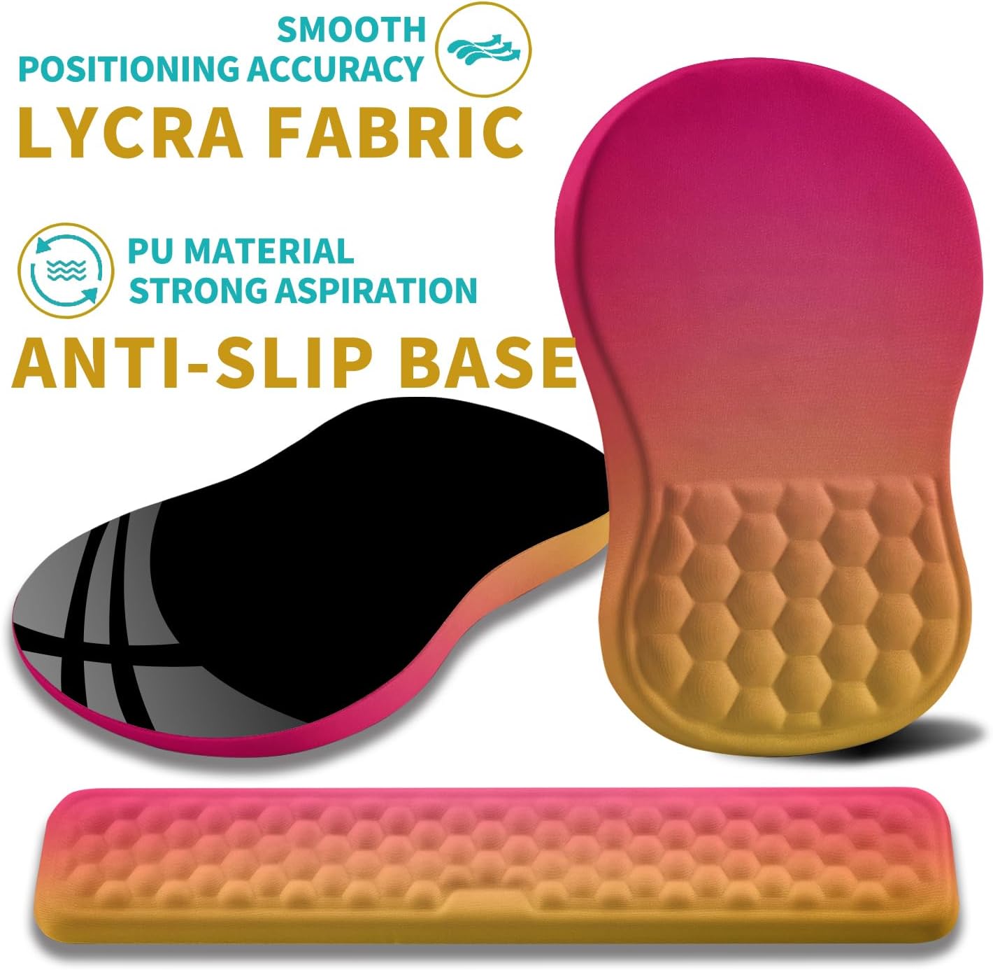 Hokafenle 2 in 1 Ergonomic Mouse Pad Wrist Support & Wrist Rest for Computer Keyboard Set, with Relieve Carpal Tunnel Pain Massage Bulge and Full Memory Gel Design (2In1 Set, Sunset Glow) - Image 6