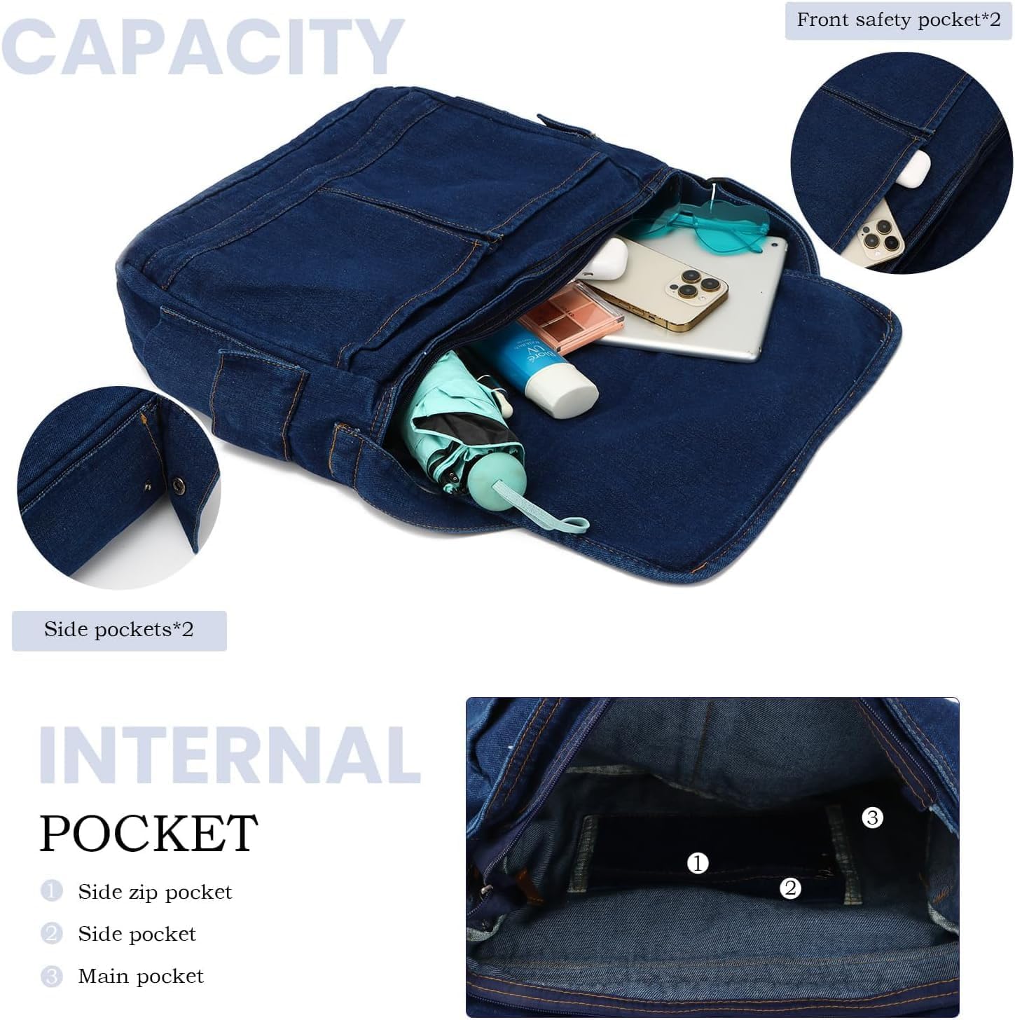 Denim Hobo Purse Bags Casual Canvas Messenger Shoulder Bag Retro Large Crossbody Satchel Bags for Women and Men