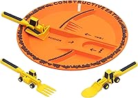 Constructive Eating Construction Plate & Utensils Set - USA-Made Toddler Divided Dinnerware for Fun, Independent Mealtimes