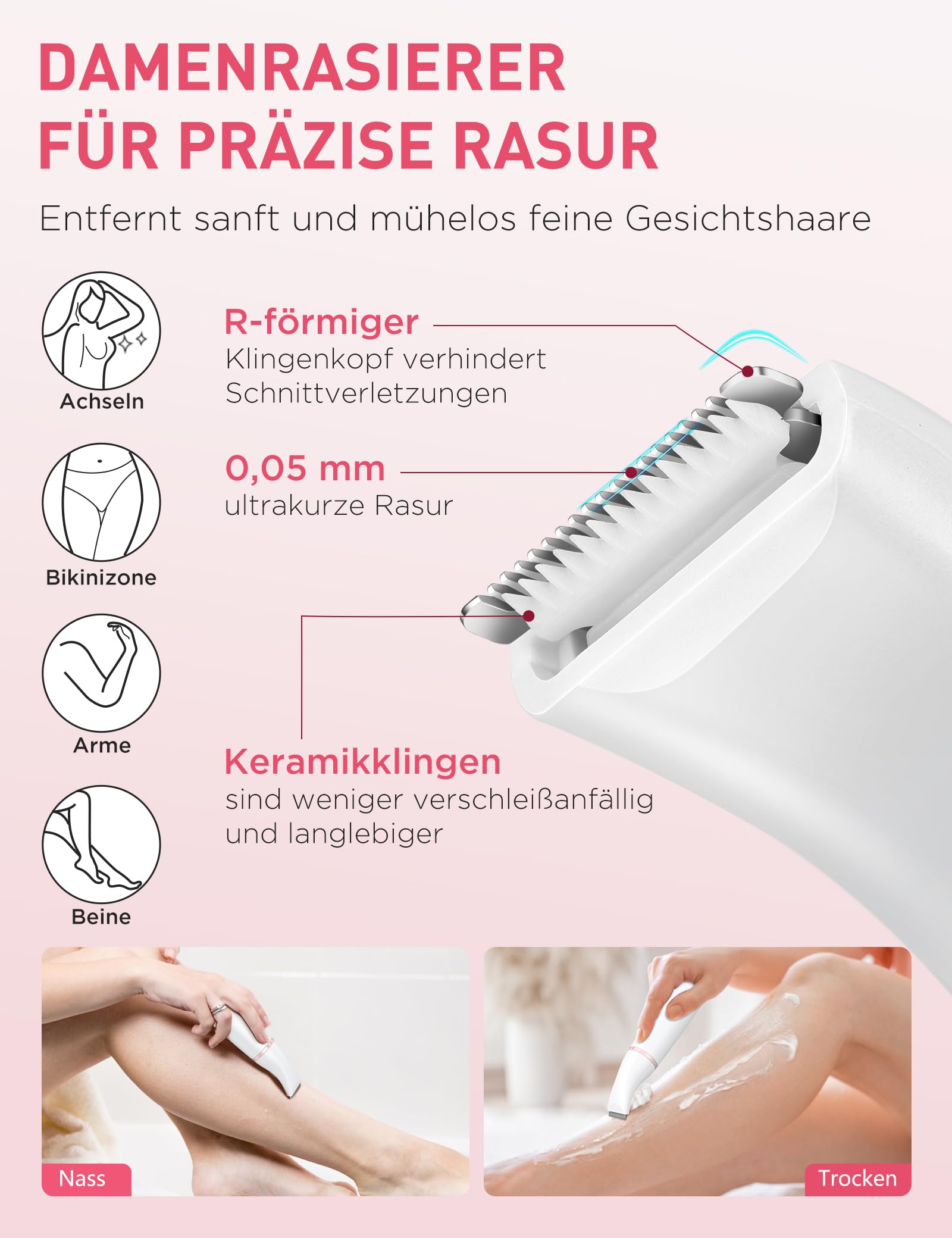 Gesichtshaarentferner für Frauen Nasenhaartrimmer,Rasierer Damen Intimbereich,Intimrasierer für frauen,Damenrasierer Elektrisch Gesichtsrasierer,Augenbrauenrasierer-Gesicht,Bikinizone,Nasen Ohren,USB