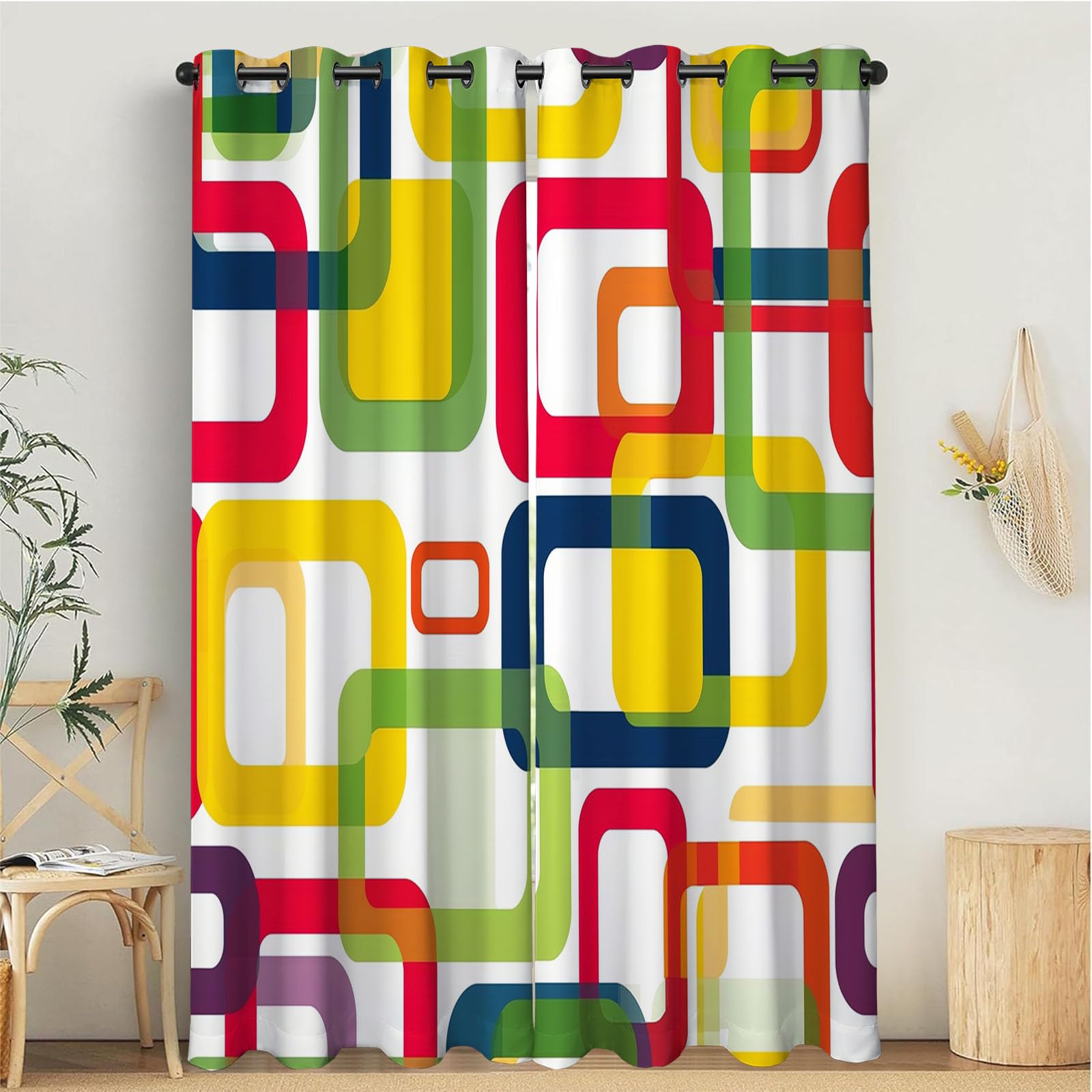 Rideaux occultants pour salon et décoration chambre au style rétro et coloré