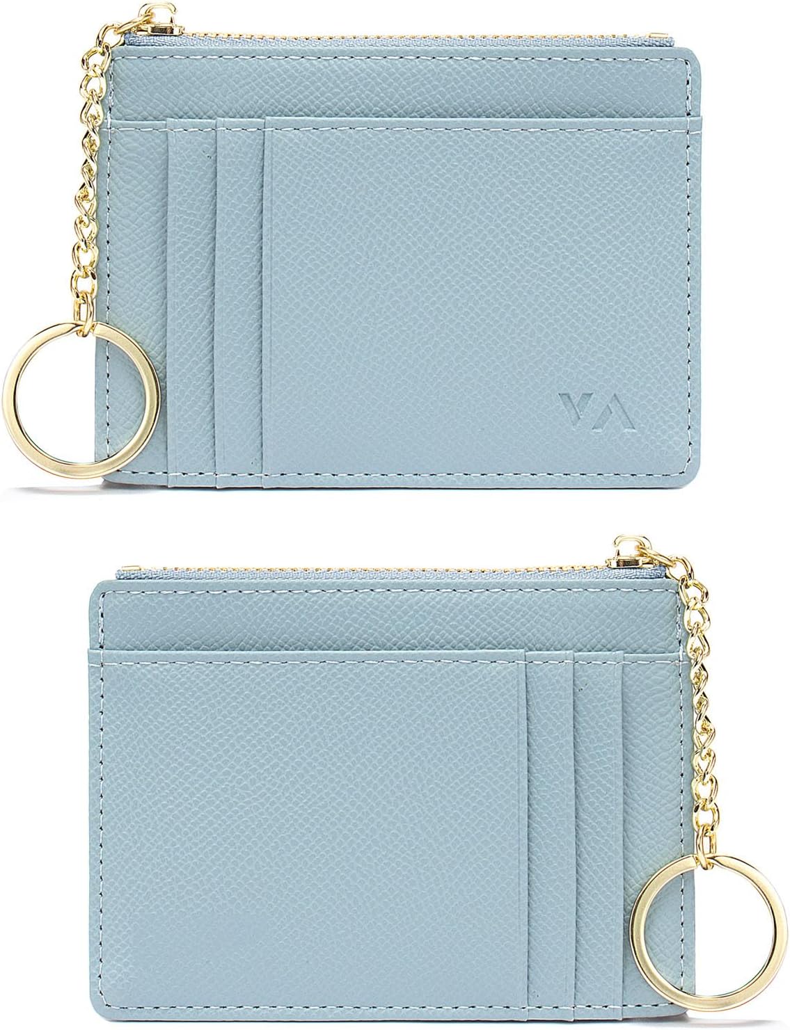 Slim RFID Blocking Card Holder Small Pocket Wallet Keychian Zipper Coin Purse Mini Cash & Coin & Cards Case for Women Men