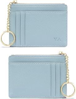Valentoria Slim RFID Blocking Card Holder Small Pocket Wallet Keychian Zipper Coin Purse Mini Cash & Coin & Cards Case for Women Men