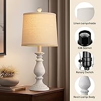 Vista 4 de QiMH Juego de 2 lámparas de mesa estilo granja, lámparas de mesa rústicas para sala de estar, lámpara de mesita de noche vintage con interruptor