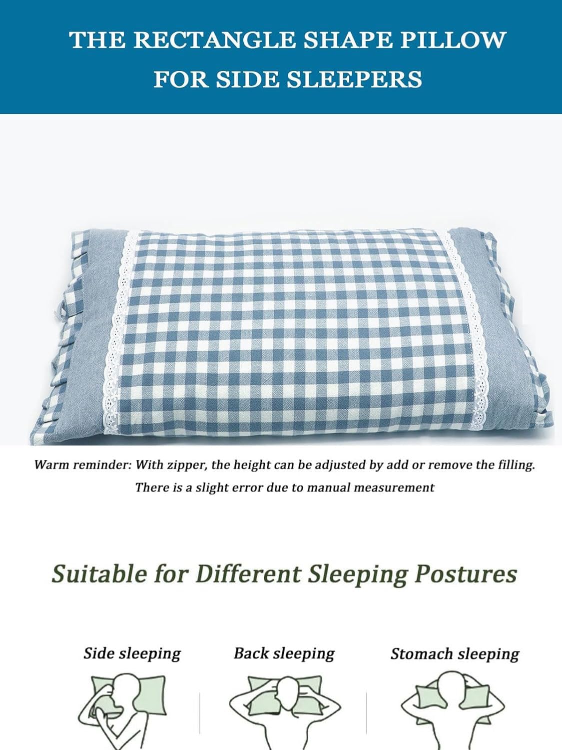 Upgrade Buckwheat Hull Pillow, Small Size Cervical Neck Pillow with Pillowcase, Back Support for Side Sleeper Sleeping or As a Neck Pain Pillows(20x11 Inches, Blue) - Image 4