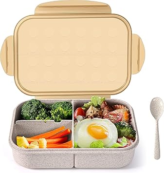 Lunch Box For Kids Tiffin Box For Kids,Plastic Lunch Box For Office Men&Women,School Lunch Box With Spoon,Lunch Box With Compartments,Wheat Straw Fiber Lunch Box (Multicolor),1200 milliliter