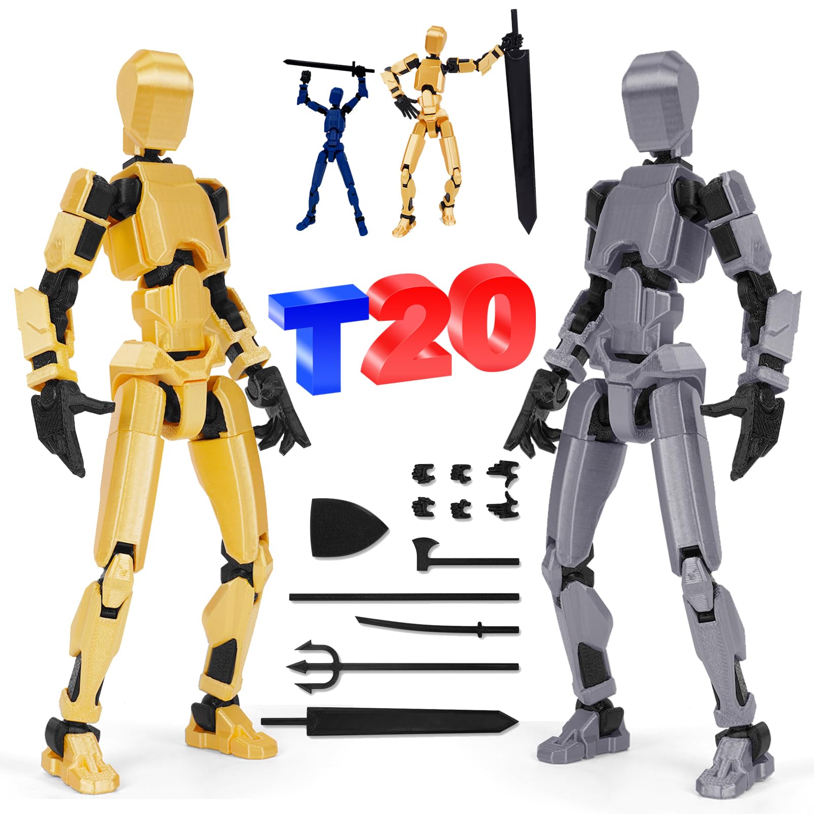PKKP T13 Action Figure, 20 cm T13 Action Figure, Action Figures with Multiple Joints, 3D Print Multi-Jointed Movable, Robot Action Figure, Action Figures Desktop Decorations (2 Pieces)