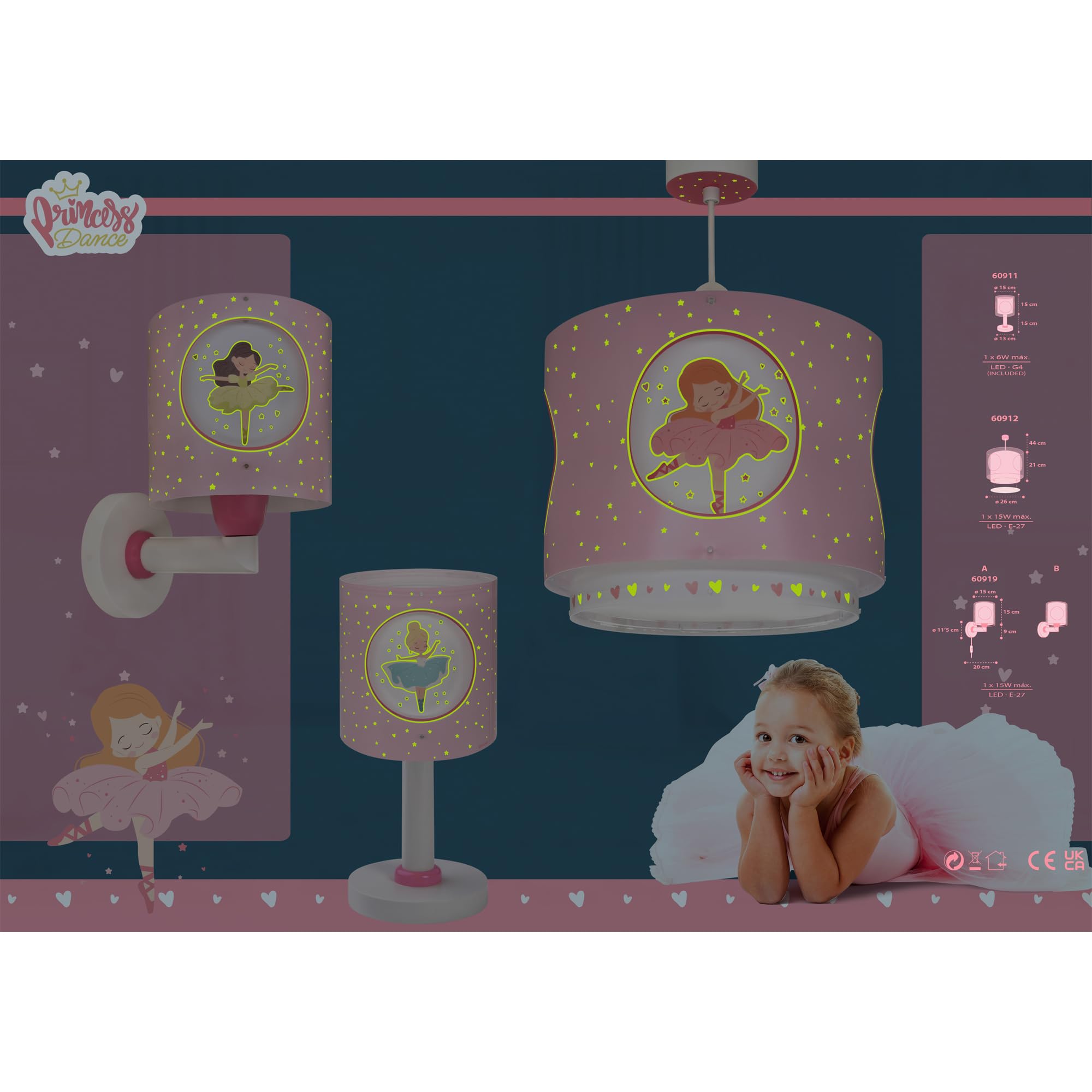 Dalber Lámpara Infantil De Techo Colgante Princess Dance Bailarina rosa, 60912, E27