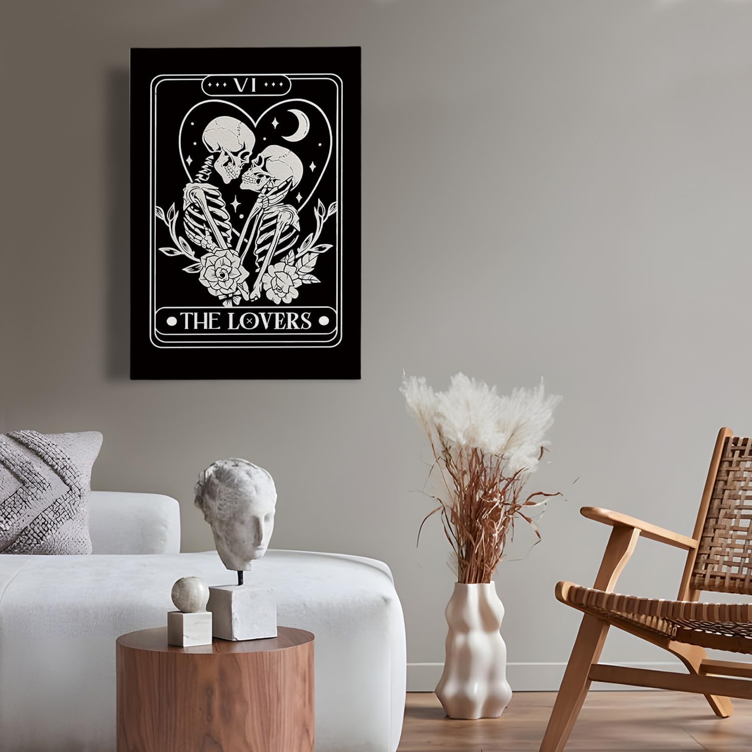 APJYM Gothic Skeleton Wall Decor, Tarot Card the Lover Canvas Wall Art, valentine's day decorations, Tarot Decor, Gothic Home Decor, Witchy Room Wall Decor, valentine's day gift, Gothic Halloween Wall Decor, Witch Stuff, 16x24 Inches Framed