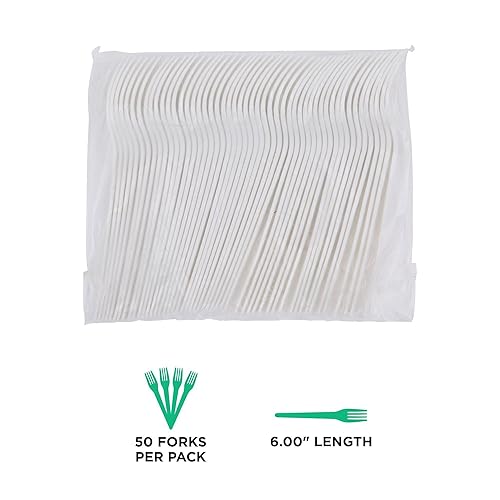 Miniatura 5 de Eco-Products - Tenedores de plástico compostables CPLA de 6 pulgadas, caja de 1000, tenedor blanco desechable, cubiertos de plantas, material