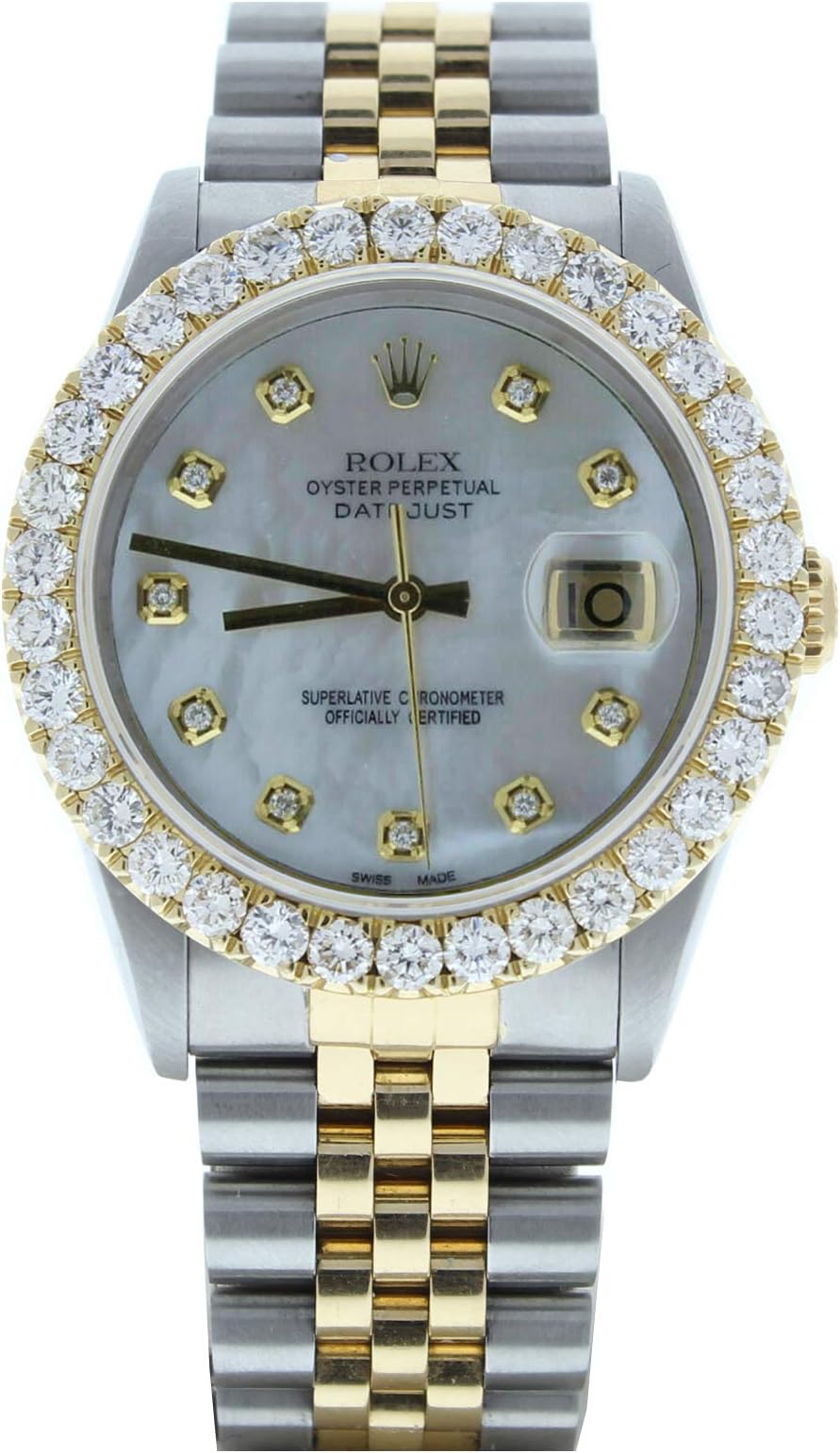 Rolex Datejust 36mm Watch 16233 Custom Mother of Pearl Diamond Dial & 3CT Diamond Bezel (Preowned)