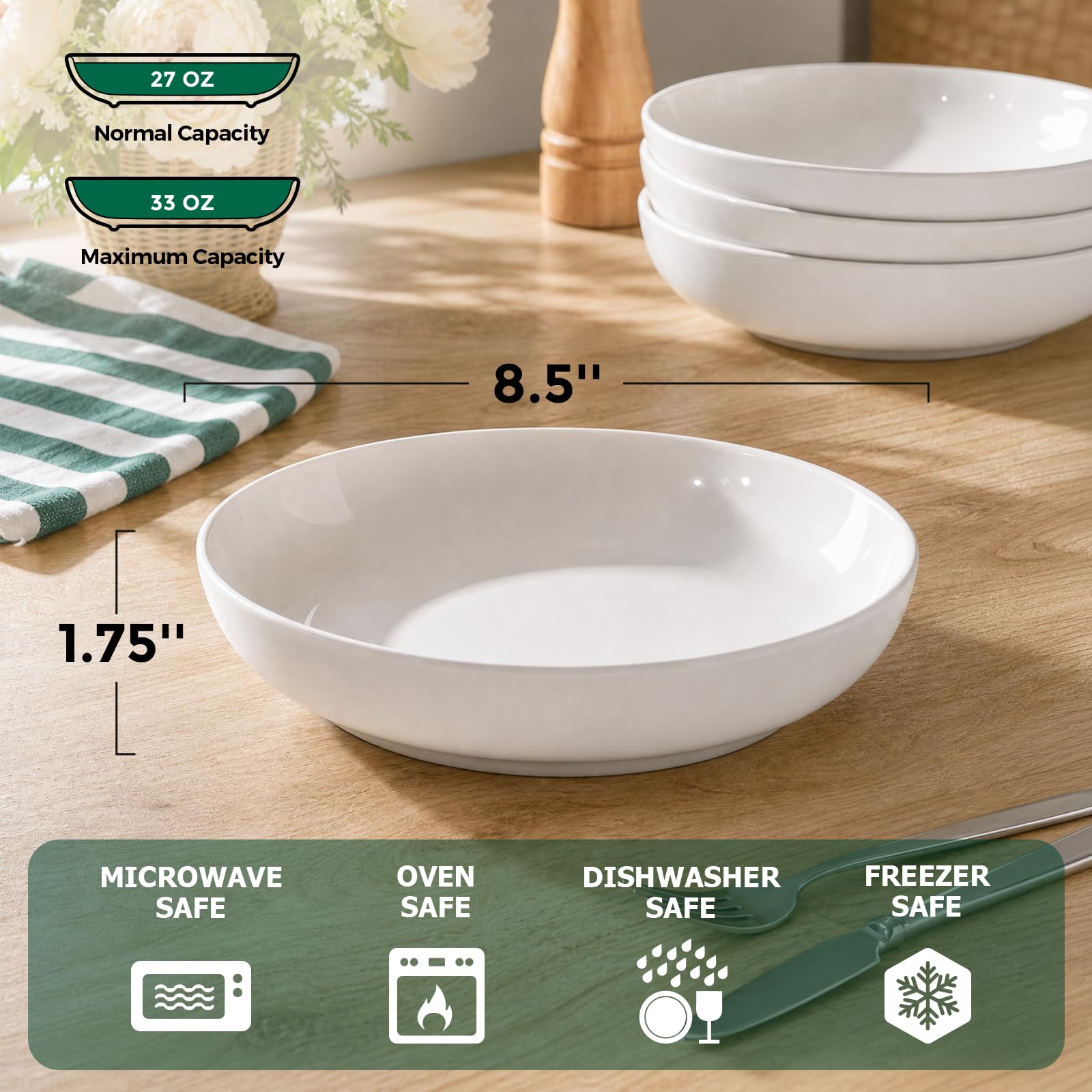 Y YHY Pasta Bowls Set - 6 White Dinner Bowls -3