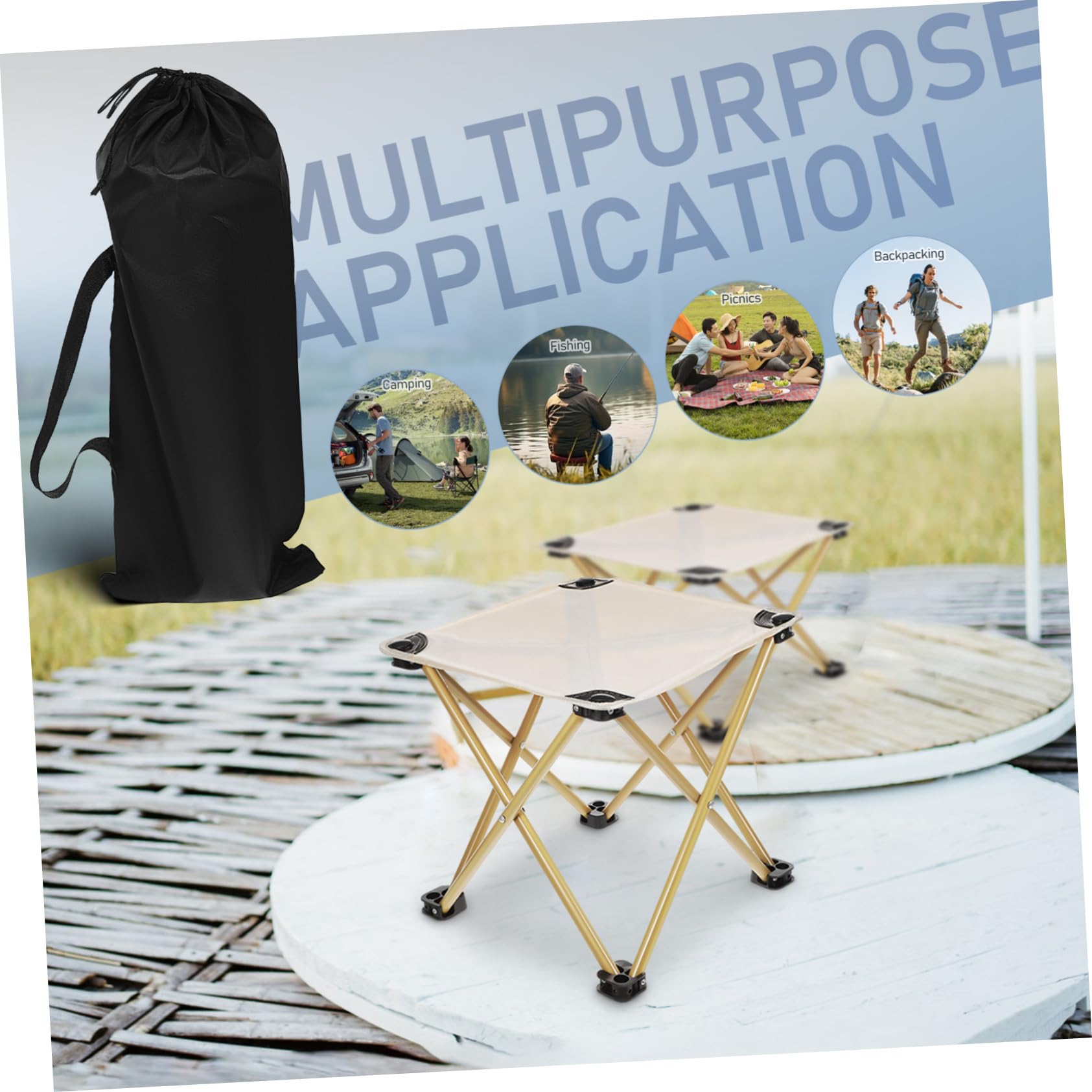 iplusmile Tabouret de Camping Construction Robuste Pliant Portable Beige en Tissu Oxford et Acier au Carbone Léger avec Paquet de Transport pour Pêche et Randonnée