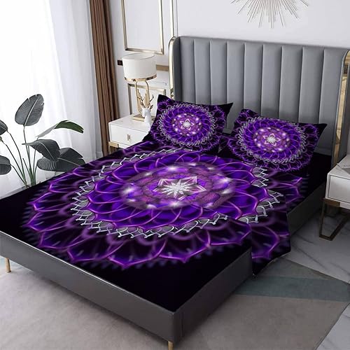 NOGAWA Juego de sábanas de mandala divididas tamaño King para camas ajustables, sábanas y fundas de almohada de flores bohemias, juego de 5 piezas,