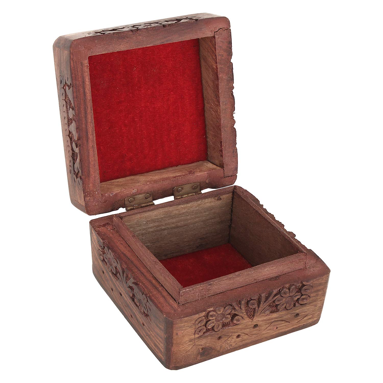 Zap Impex Unique Artisan Traditional Hand Carved Rosewood Jewellery Wooden Box (4 Inch)