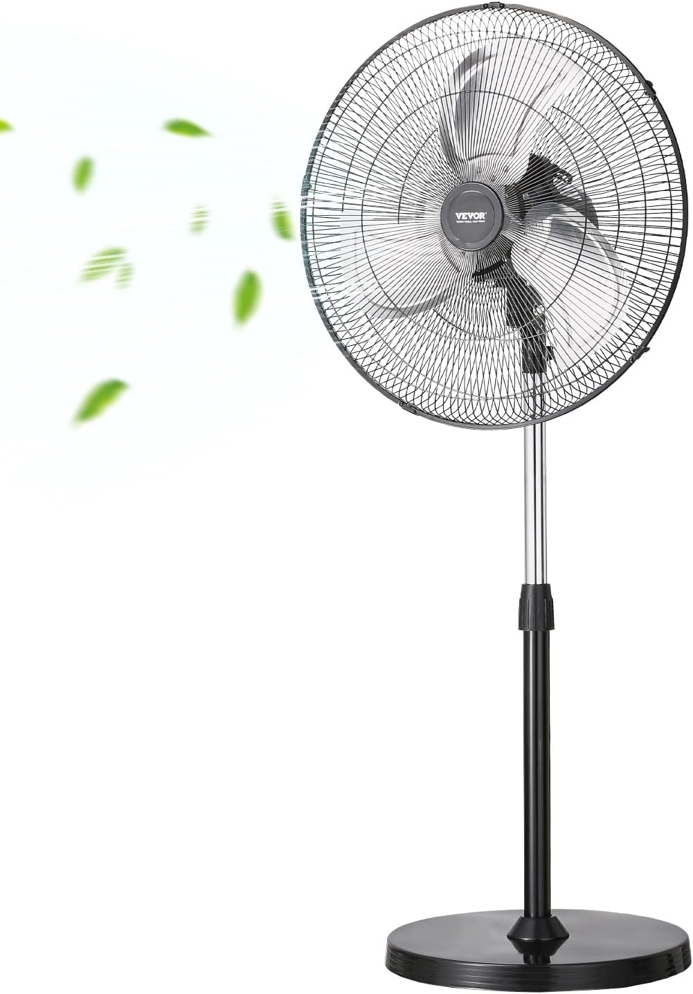 VEVOR Industrial Pedestal Fan, 18 Inch 90-Degree Oscillating Fan, Height Adjustable Standing Fans with 3 Adjustable Speeds, High Power Floor Fans for Office, Black Oscillating 18in Black