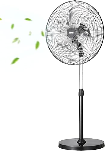 VEVOR Ventilador de pedestal industrial, ventilador oscilante de 18 pulgadas y 90 grados, ventiladores de pie ajustables en altura con 3 velocidades