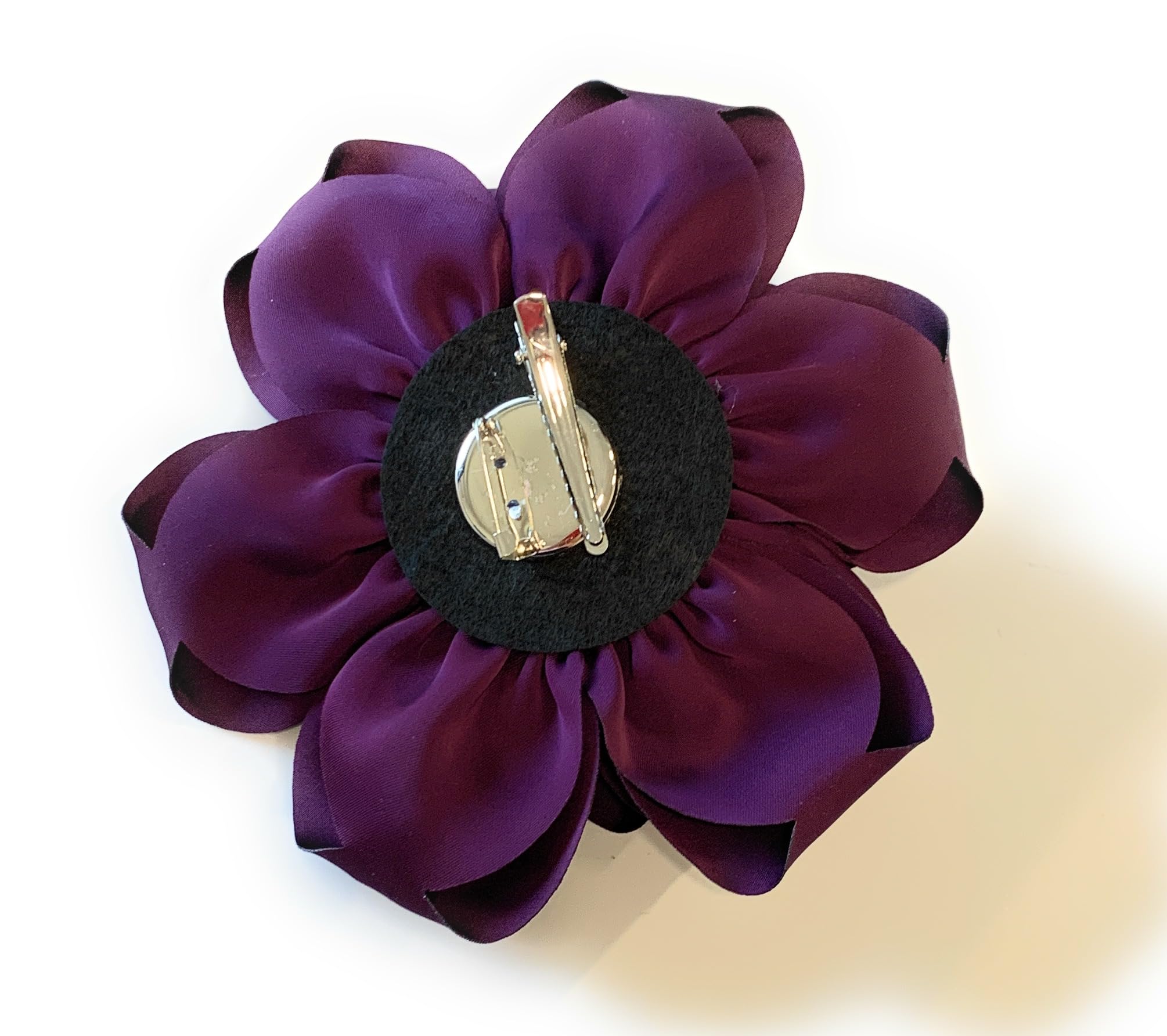 Large Rose Fascinator Corsage Hair Clip and Brooch Pin, Satin Flower, Multi-Colour Options (Dark Purple) - Image 2