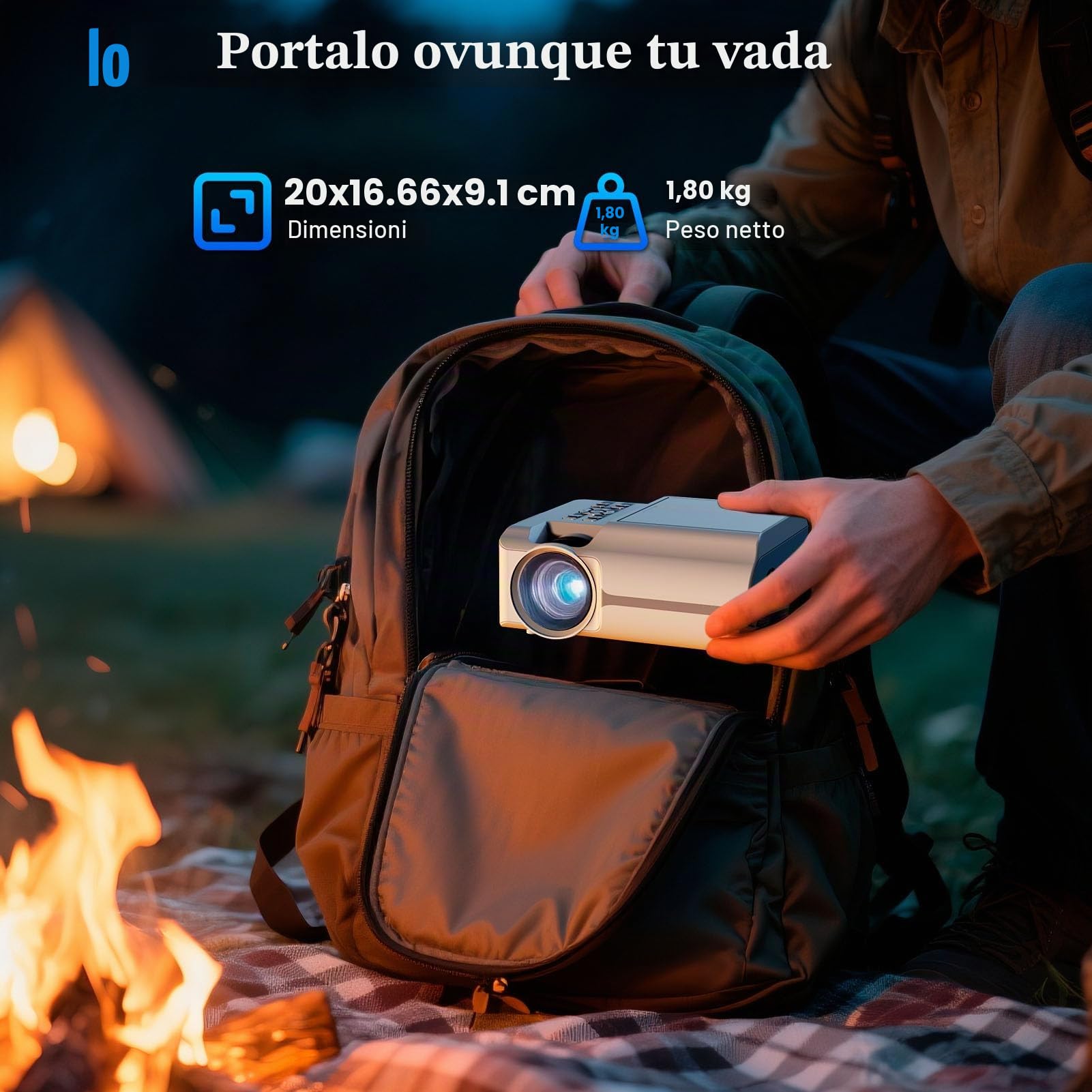 Proiettore DVD portatile con lettore DVD integrato, mini proiettore cinematografico con altoparlante integrato, compatibile con PC/TV/HDMI/USB/AV, schermo HD 1080P da 200 pollici per film