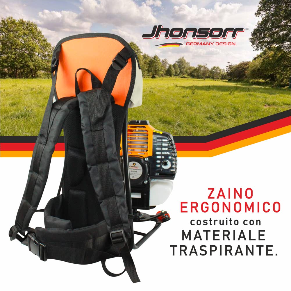 Decespugliatore a Scoppio 52cc 2T a Spalla a Zaino Spalleggiato Giardino Giardinaggio Ergonomico + Dischi e Testina